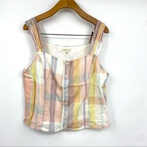 Copper Key linen plaid button front crop top L
